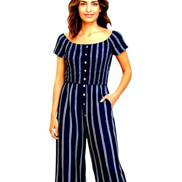 J for Justify Large Blue Women's Jumpsuit Romper Short Sleeve Miss Size 12 14 L - Picture 1 of 7